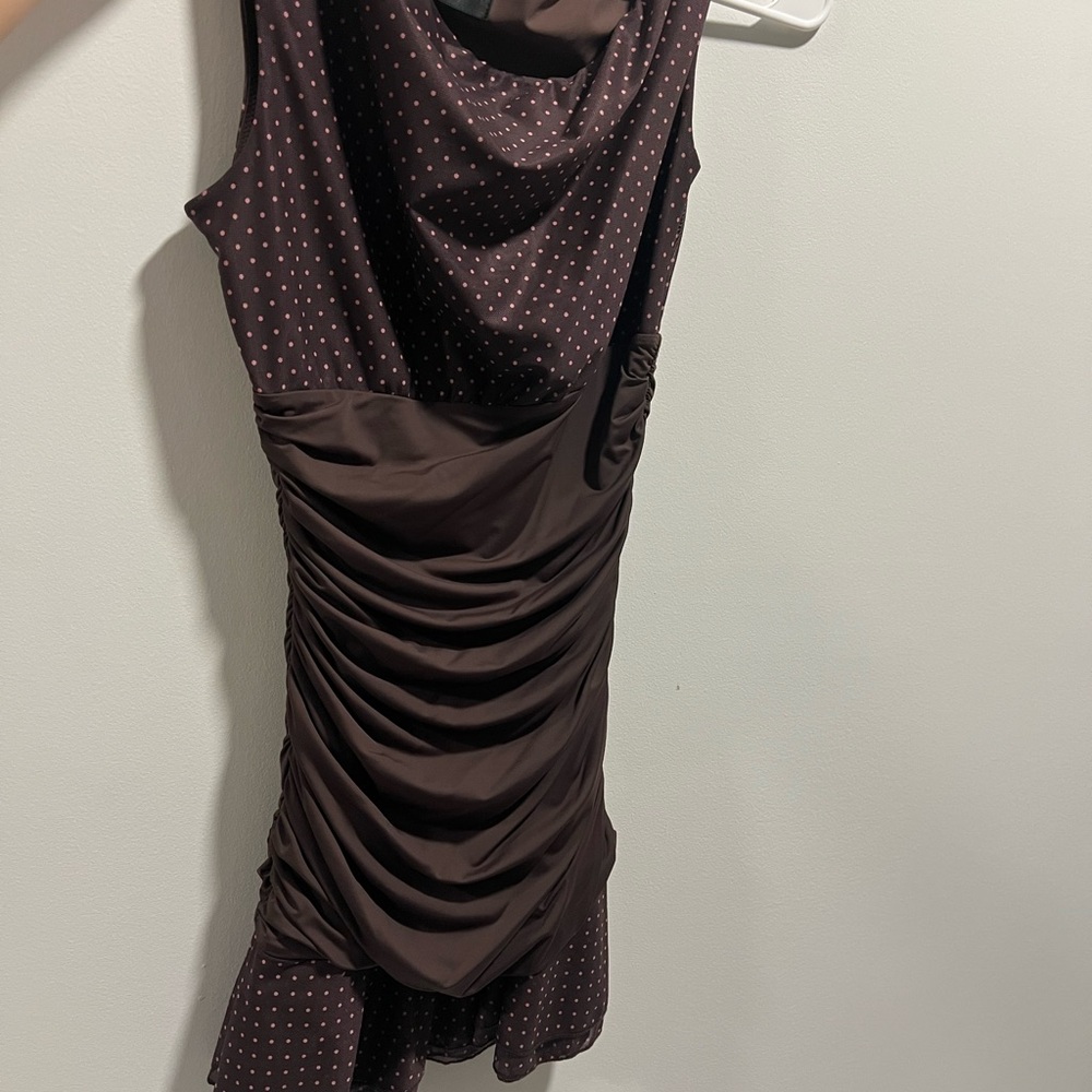 Elegant Brown Polka Dot Dress